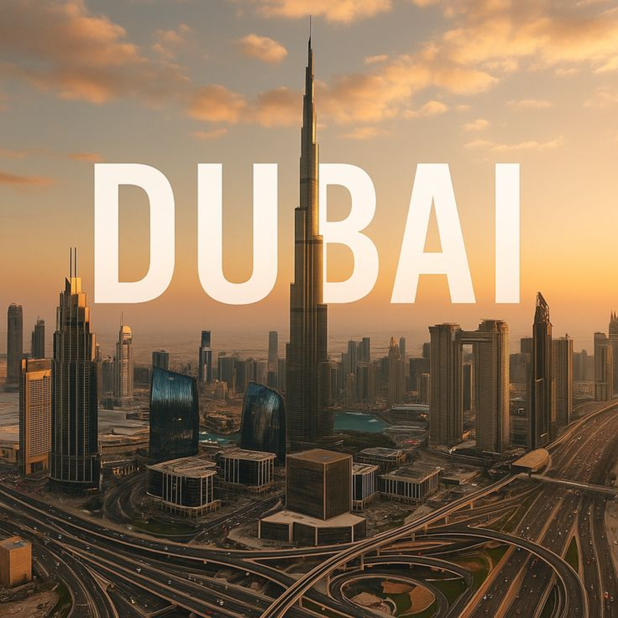 Skyline de Dubái al atardecer