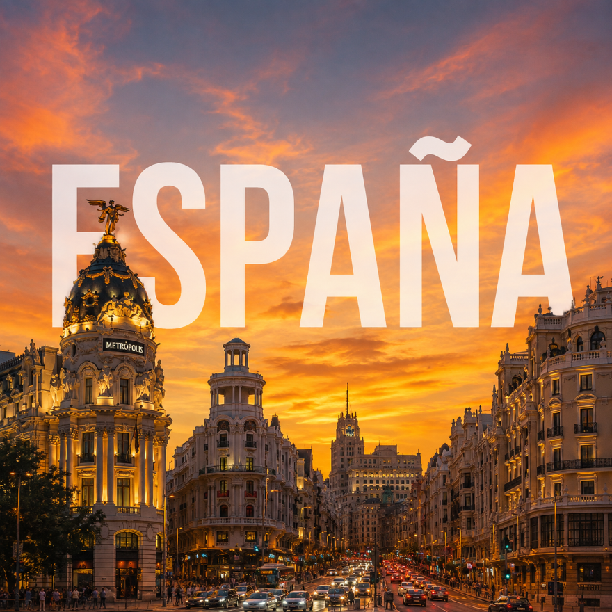 Gran Vía de Madrid al atardecer